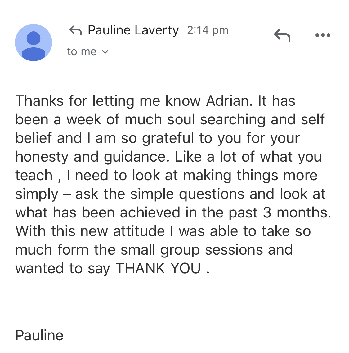 Enlightened stock trading - testimonial for group coaching-pauline l