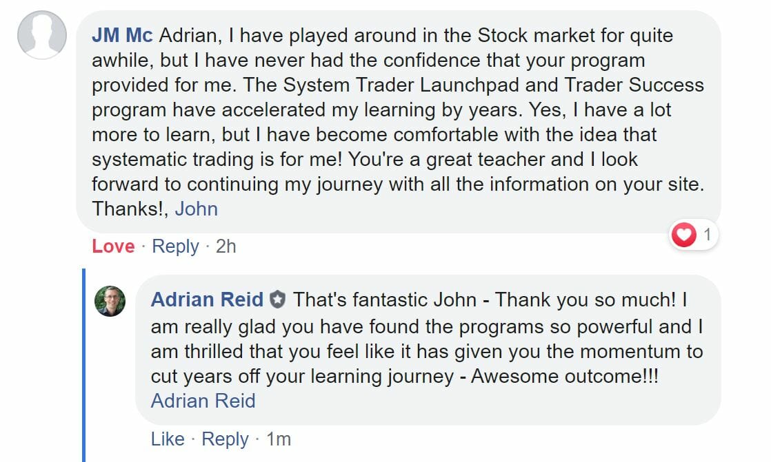 Enlightened stock trading - testimonial for system trader launchpad and tss-john m