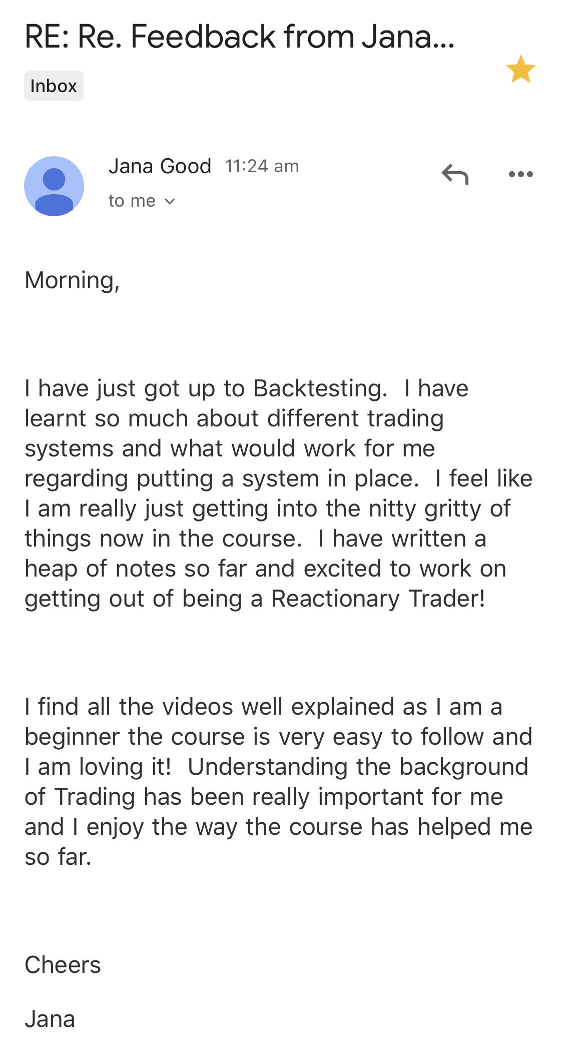 Enlightened stock trading - testimonial for tss-jana good