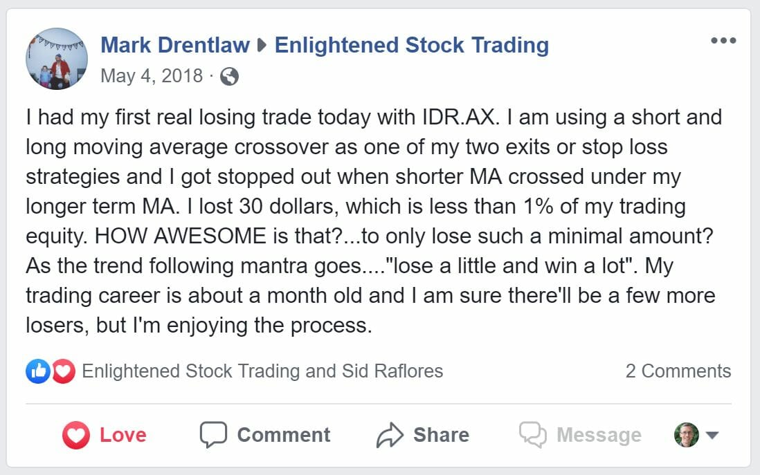 Enlightened stock trading - testimonial for trading success system-mark d