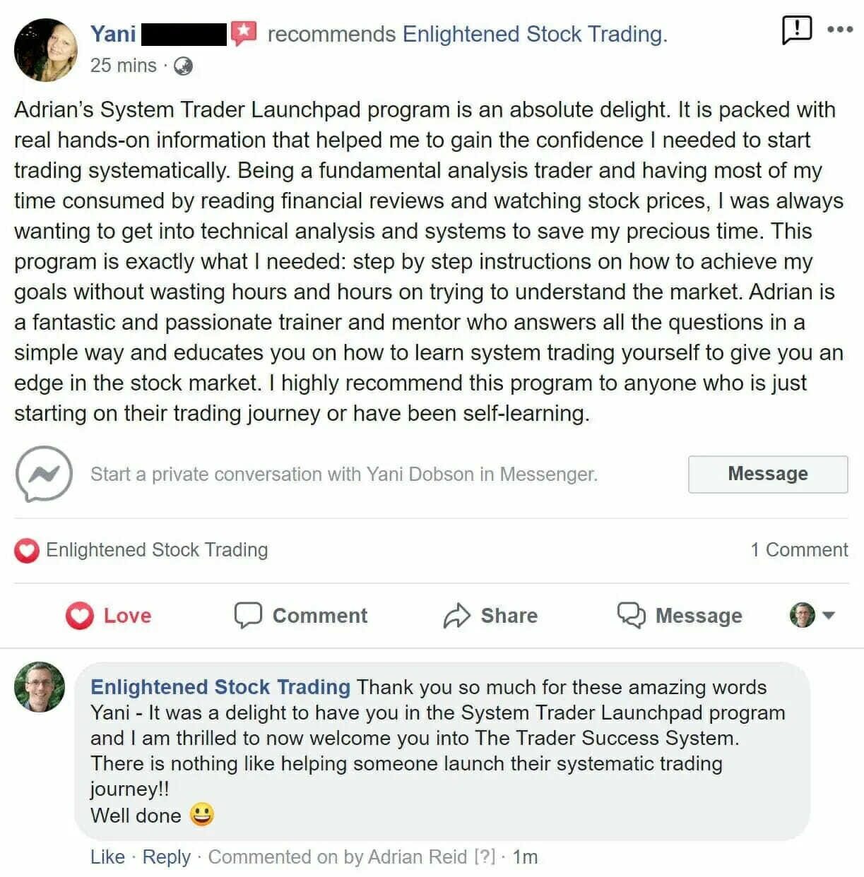 Yani-dobson-testimonial-for-the-system-trader-launchpad