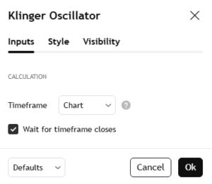 Klinger oscillator settings