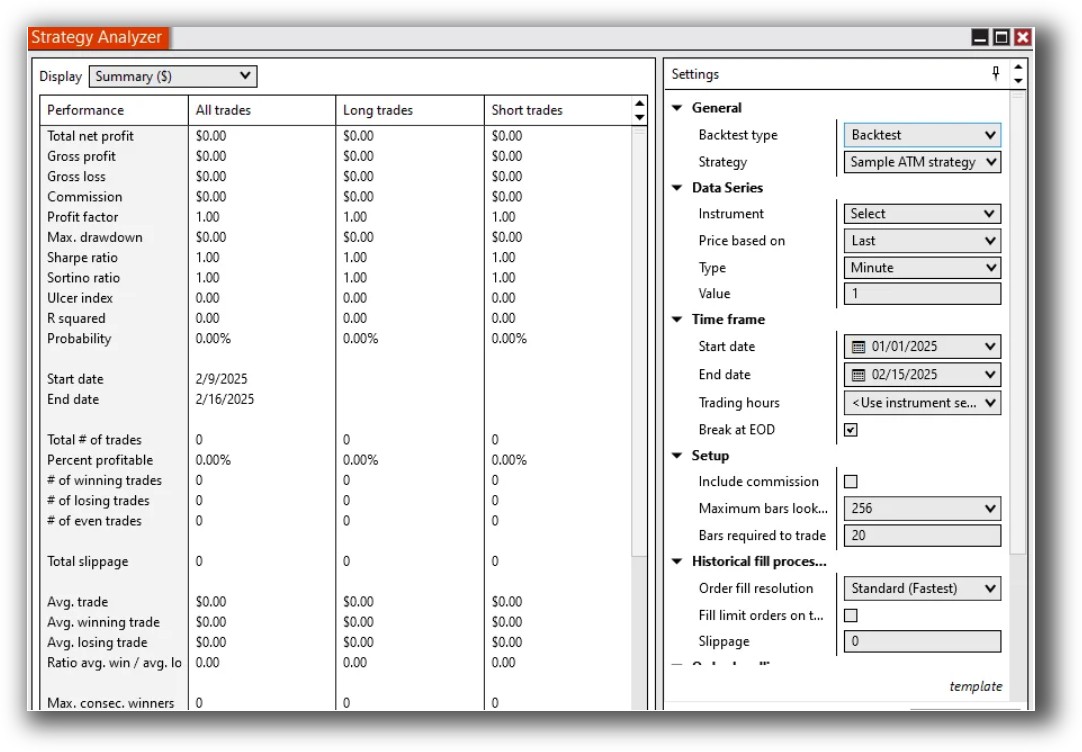 Ninjatrader backtesting interface