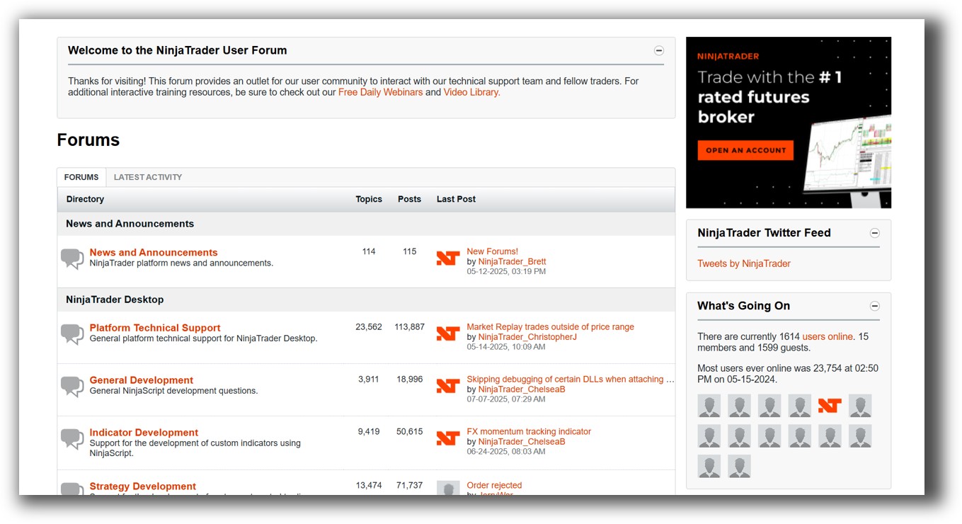 Ninjatrader forum front page