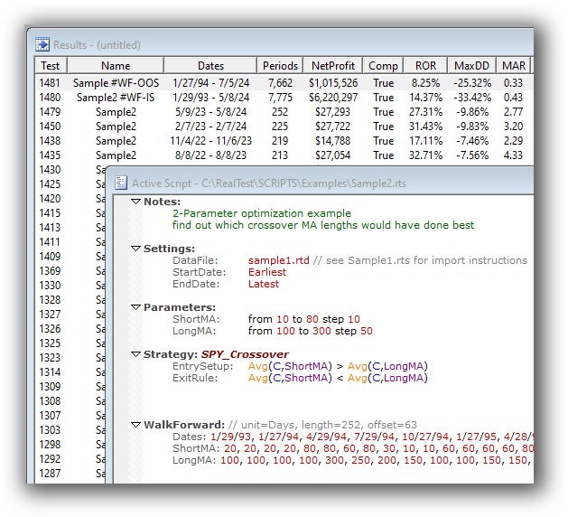 Realtest - walk forward