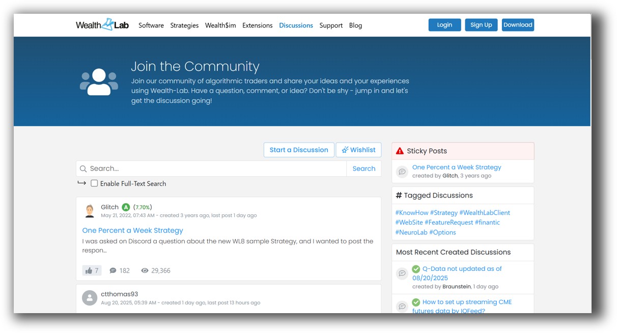 Wealth-lab - forum front page