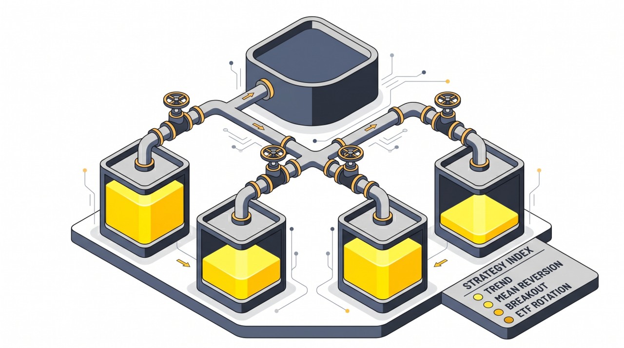 Capital allocation for traders - capital flowing from a single account into trend, mean reversion, breakout, and etf rotation system tanks via controlled pipes