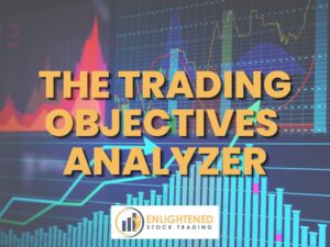 The trading objectives analyzer title over a stock chart background with enlightened stock trading logo.