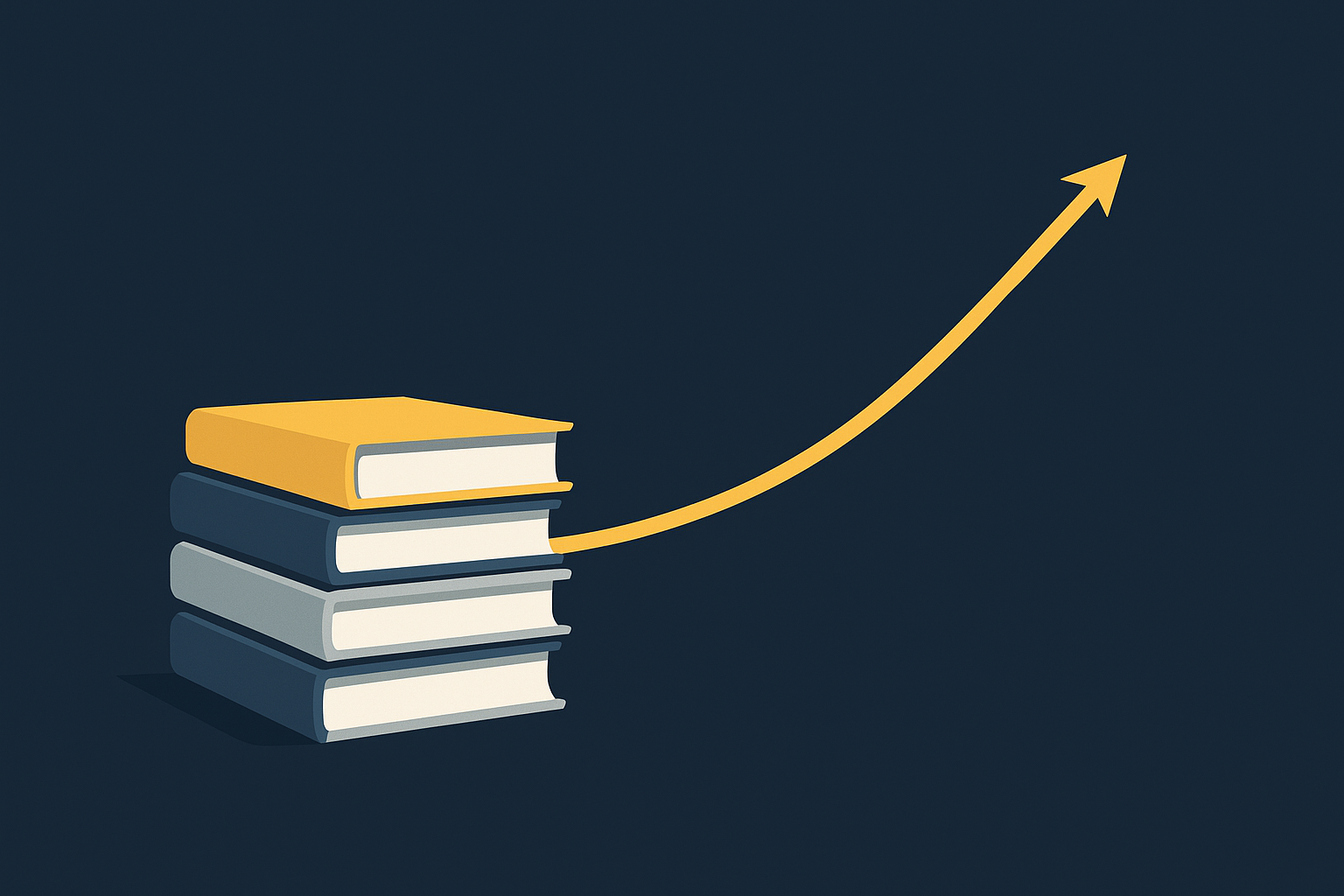 Trading psychology books stacked with a rising equity curve emerging from the top